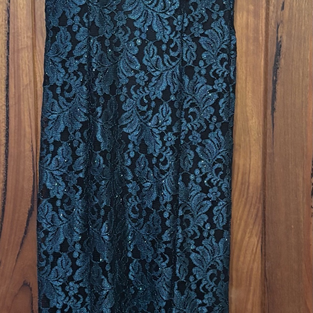 Morgan & Co. Black and Teal Lace Prom Dress